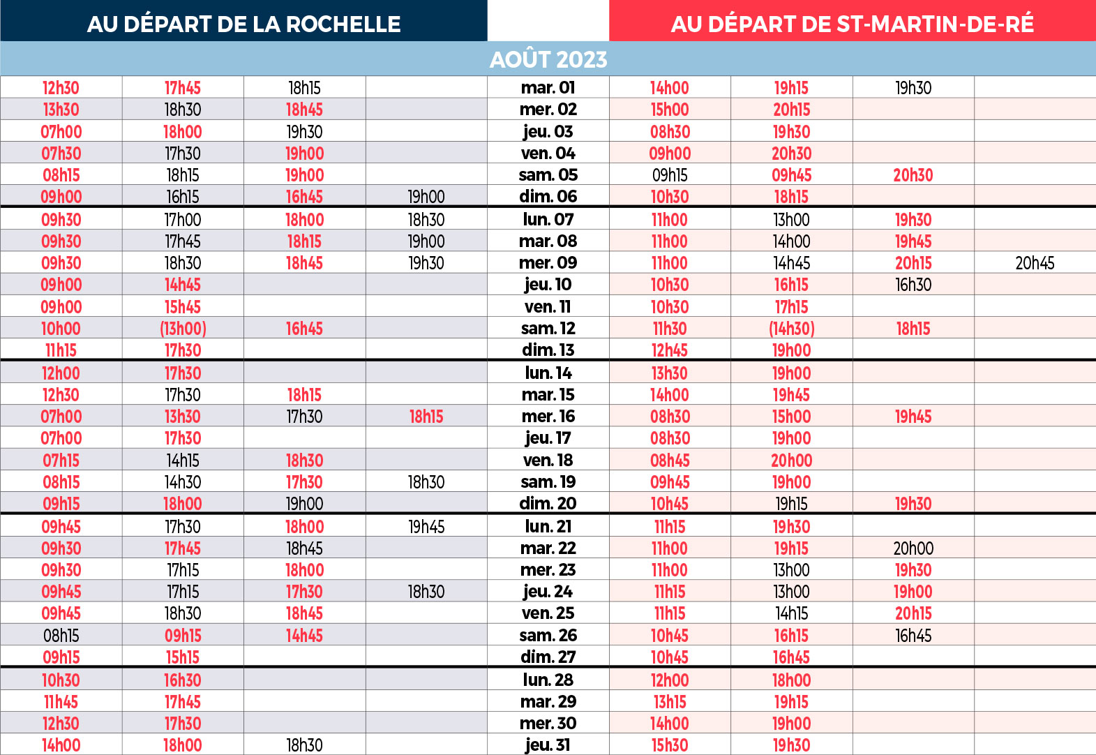 horaires navette maritime aout
