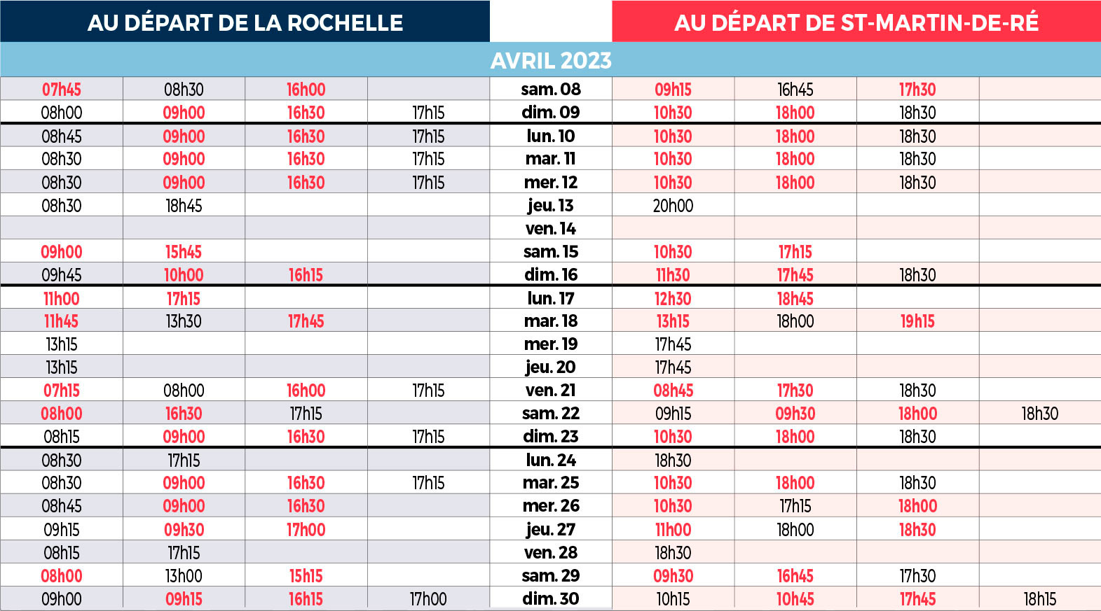 horaires navette maritime avril