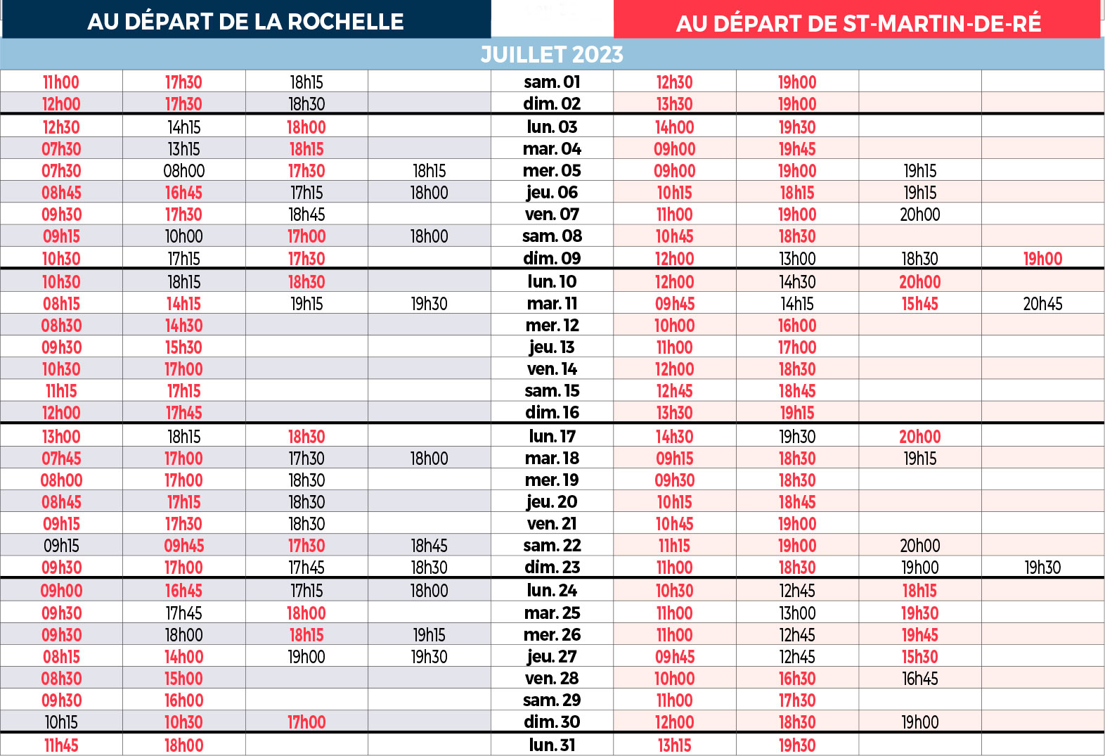 horaires navette maritime juillet