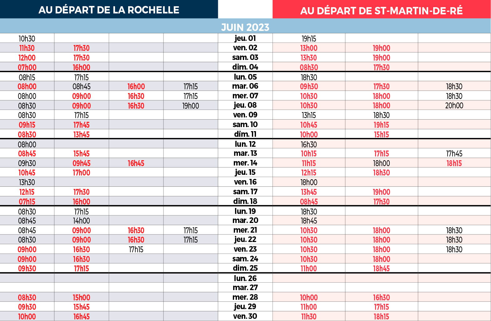 horaires navette maritime juin