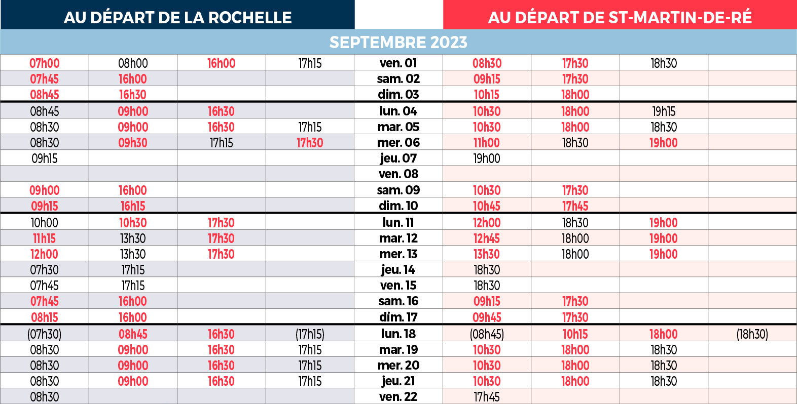 horaires navette maritime septembre